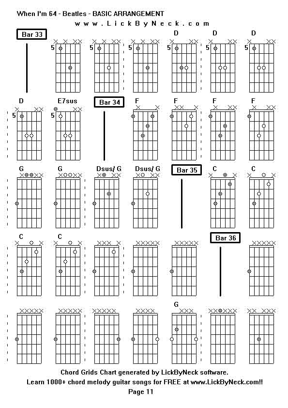 Chord Grids Chart of chord melody fingerstyle guitar song-When I'm 64 - Beatles - BASIC ARRANGEMENT,generated by LickByNeck software.